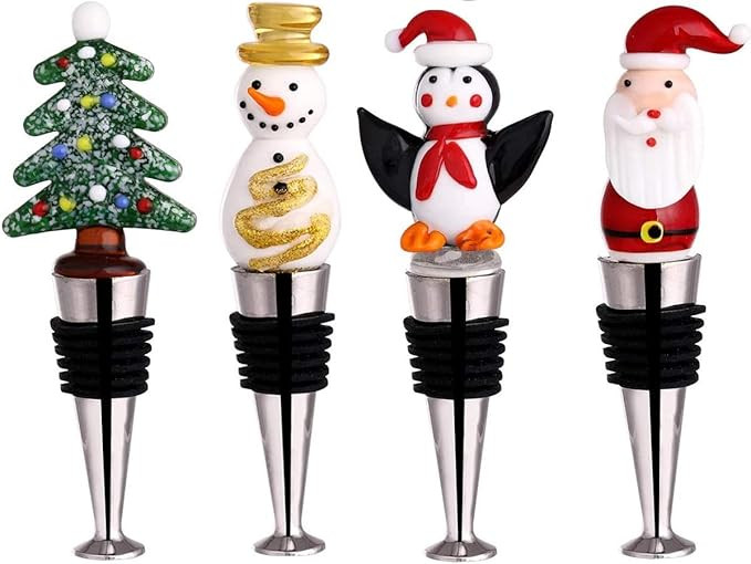 DAJAMAI 4 Pack Christmas Wine Bottle Stopper Wine Stopper for Decor Individual Package Reusable G... | Amazon (US)