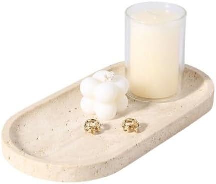 Natural Marble Tray for Bathroom Counter, 10" x 5" Travertine Marble Storage Trays for Perfume, C... | Amazon (US)