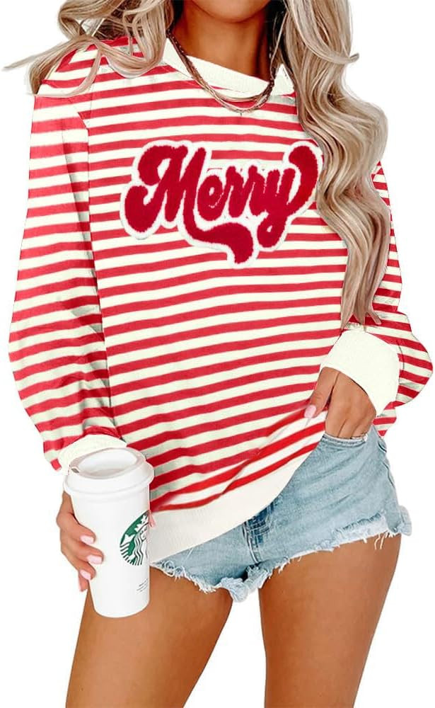 ASTANFY Christmas Sequins Sweatshirts Women Jolly Glitter Patch Crewneck Sweater Xmas Long Sleeve... | Amazon (US)