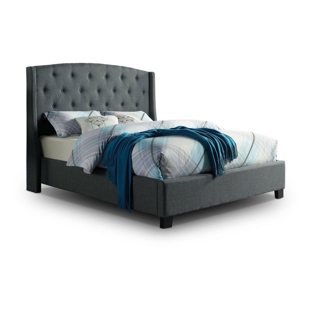 Eastern King Wascana Button Tufted Headboard Panel Bed Gray - HOMES: Inside + Out | Target