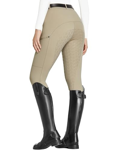FitsT4 Sports Women's Full Seat Breeches Equestrian Pants High Waist Horse Riding Pants Tights with Zipper Pockets Khaki | Amazon (US)