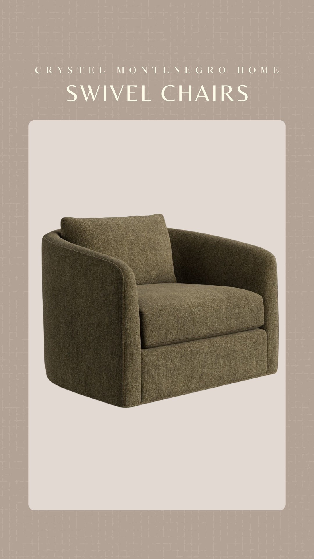 These Pottery Barn swivel chairs are beautiful. The Remmy in Rustic Chenille,  Dark Moss color are on sale right now. Grab em.

#LTKHome #LTKSaleAlert