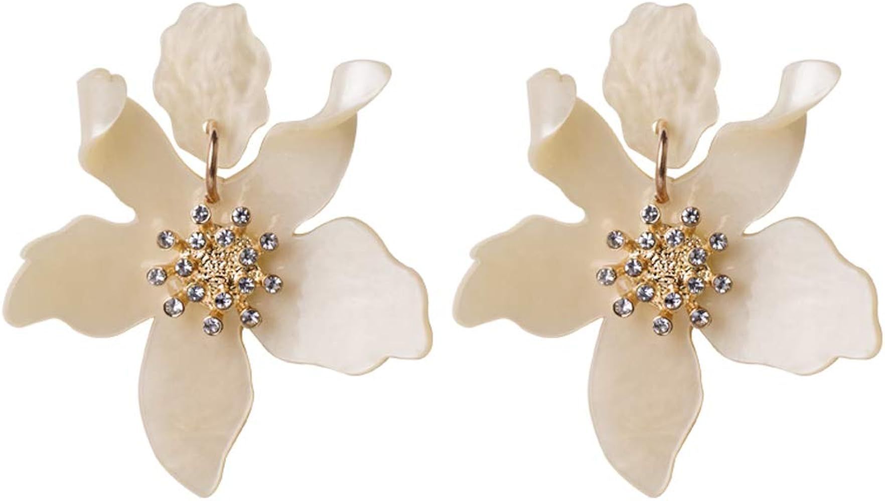 Miweel Bohemian Luxury Oversize Resin Big Flower Earrings For Women Stainless Steel Crystal Jewelry | Amazon (US)