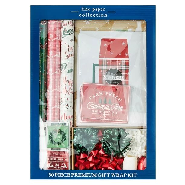 Holiday Time Premium Specialty Paper Gift Wrap Kit, 50 Pieces | Walmart (US)