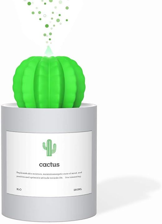 USB Cool Mist Humidifier, AmuseNd Mini Size Cactus Humidifier for Bedroom Home Office Car 280ml 5... | Amazon (US)
