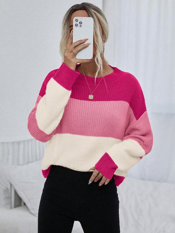 SHEIN LUNE Colorblock Drop Shoulder Sweater | SHEIN