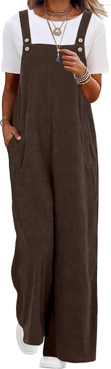 Womens Corduroy Casual Jumpsuits Adjustable Summer Wide Leg Rompers Sleeveless Overalls with Pock... | Amazon (US)