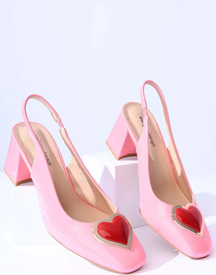 Unique Vintage Heart Leatherette Slingback Heels | Nordstrom | Nordstrom