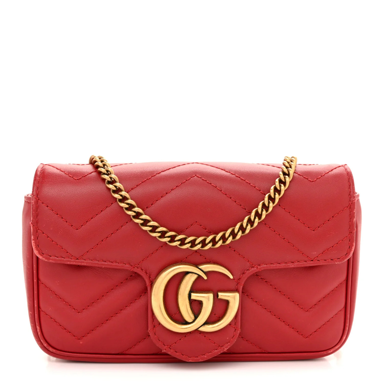 Calfskin Matelasse Super Mini GG Marmont Shoulder Bag Hibiscus Red | FASHIONPHILE (US)