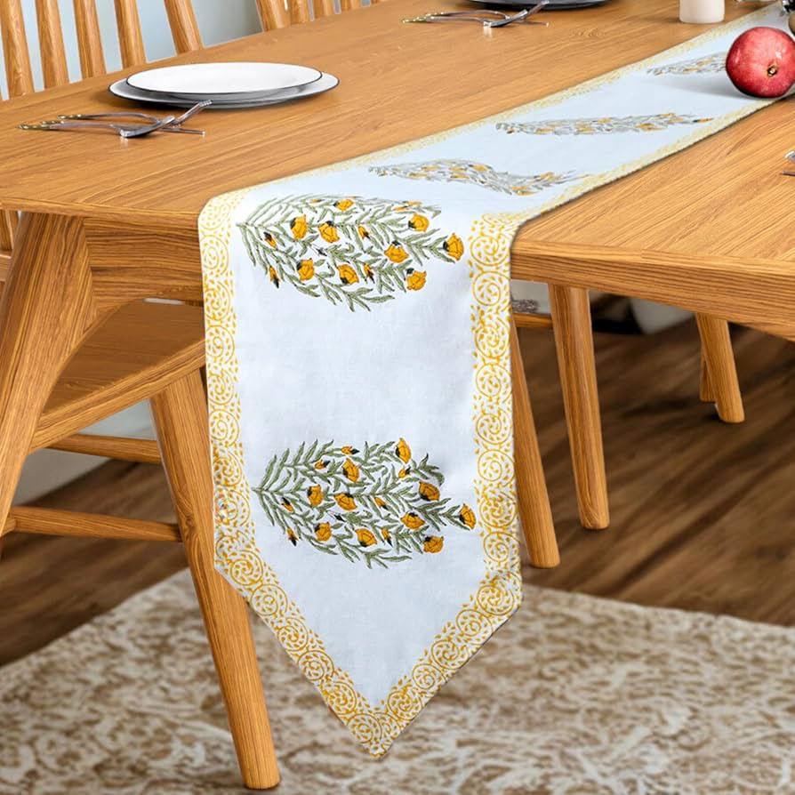 Block Print Table Runner 72 Inches 4-6 Seater - Spring & Summer Collection Cotton Linen Floral Pr... | Amazon (US)