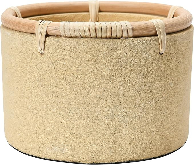 Creative Co-Op Casting Stone Bowl w/Rattan Rim Planter Pot, Buff | Amazon (US)