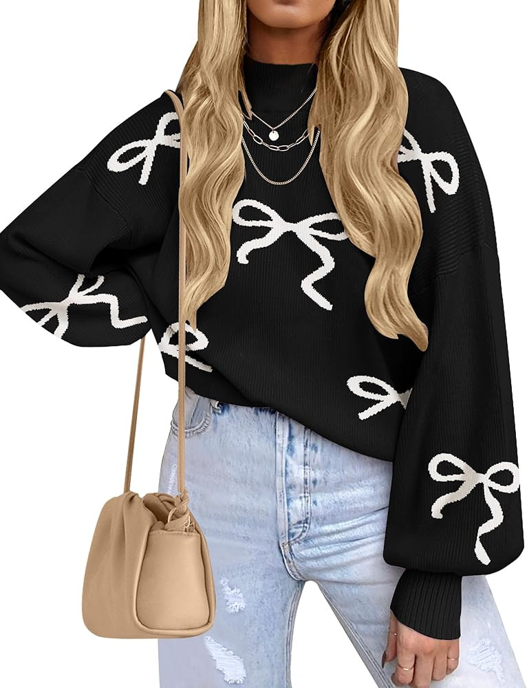 ZESICA Women's 2026 Fall Fashion Turtleneck Long Sleeve Striped Ribbed Knit Loose Pullover Sweate... | Amazon (US)