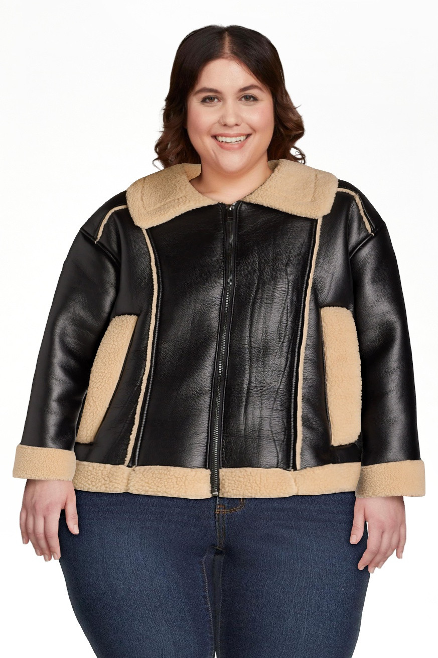 Time and Tru Women's and Women's Plus Bonded Faux Shearling Bomber Jacket, Sizes XS-3X | Walmart (US)