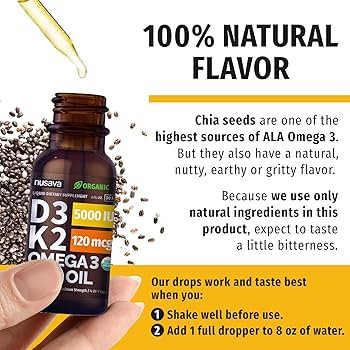 (2 Pack) Organic Vitamin D3 K2 Drops w MCT Oil Omega 3, 5000 IU, Vitamin D Liquid 5000 IU, No Fil... | Amazon (US)