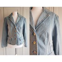 Vintage Jeans Jacket By Madeleine Blue Denim Blazer Silver Buttons Size M | Etsy (US)