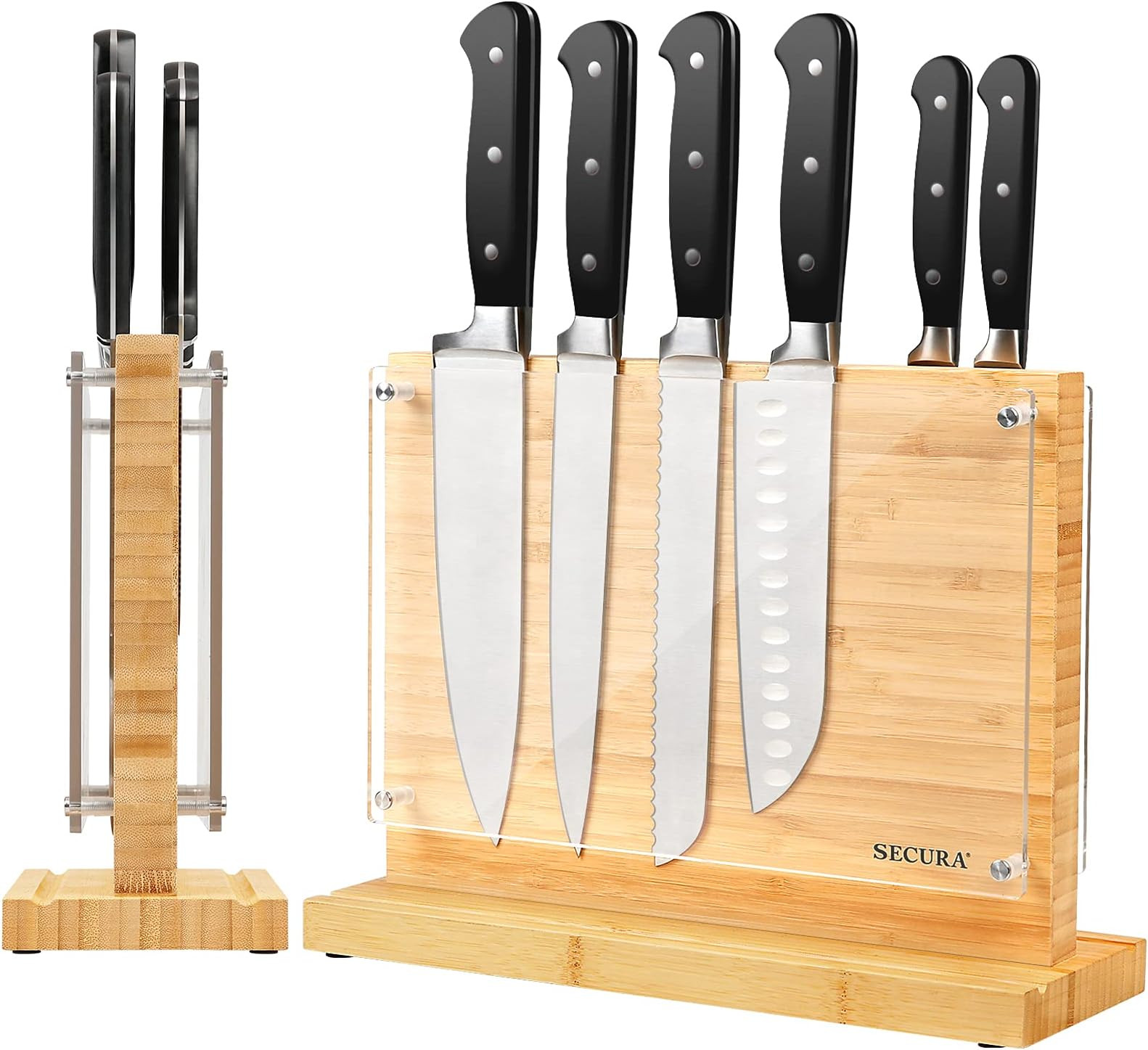Secura Magnetic Knife Block Double side Knives Holder Bamboo Knife Stand for Kitchen Cutlery Display | Amazon (US)