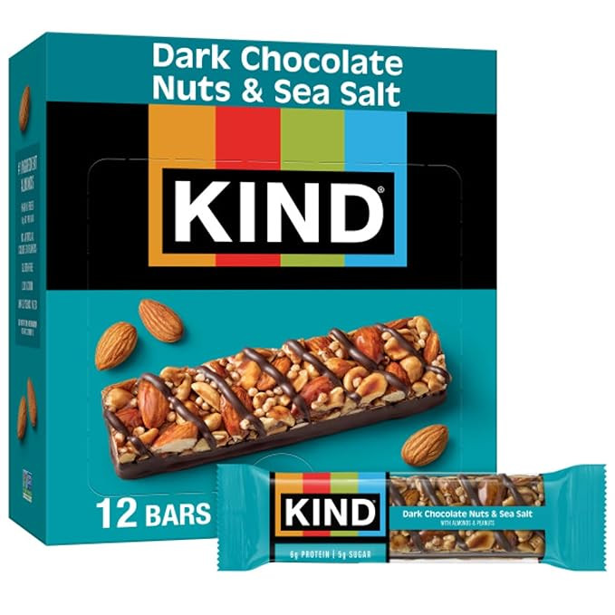 KIND Healthy Snacks Bars, Dark Chocolate Nuts & Sea Salt, Gluten Free, Low Sugar, High Fiber Snac... | Amazon (US)