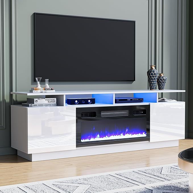 Cozy Castle Fireplace TV Stand for TV up to 75", High Gloss TV Entertainment Center with 30" Elec... | Amazon (US)