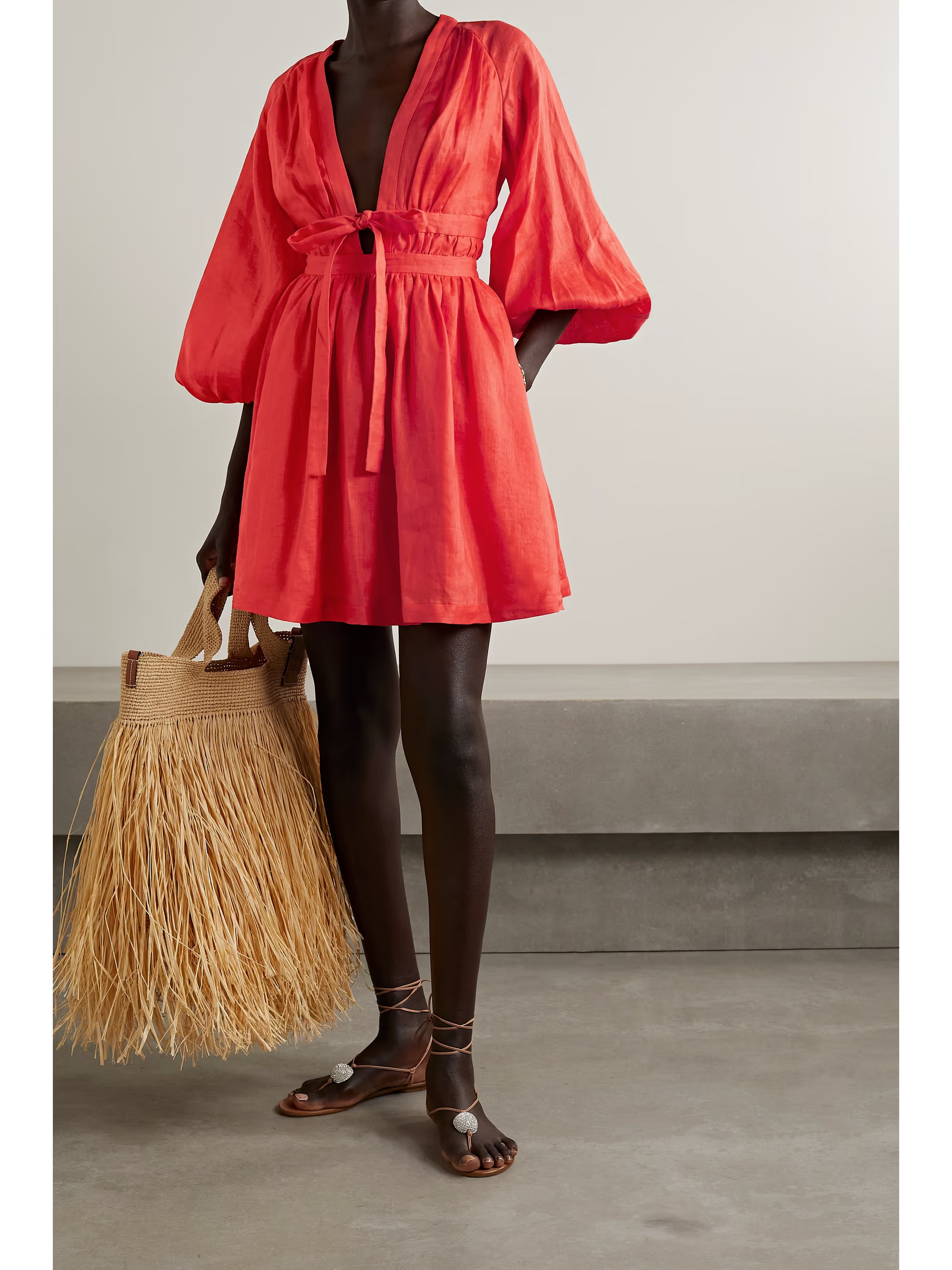 Shelly tie-front gathered linen mini dress | NET-A-PORTER (US)