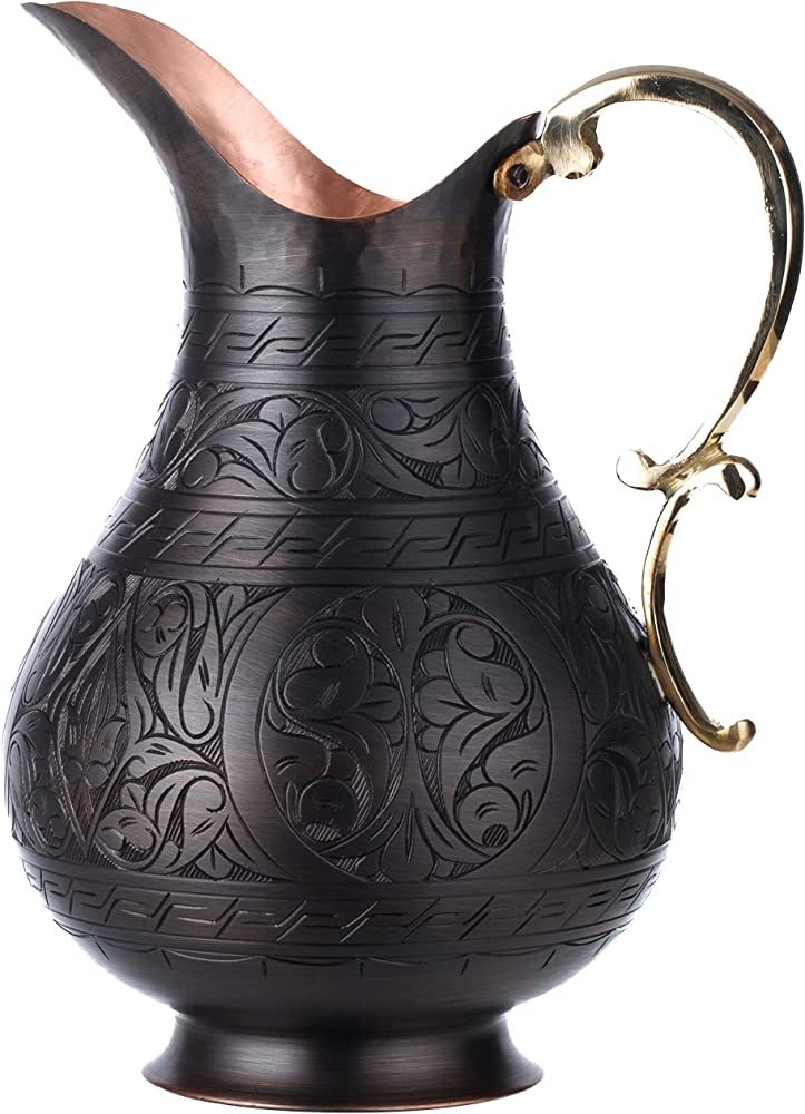 DEMMEX The Pitcher, 1mm Solid Copper Handmade Engraved Copper Pitcher Vessel Ayurveda Jug for Dri... | Amazon (US)