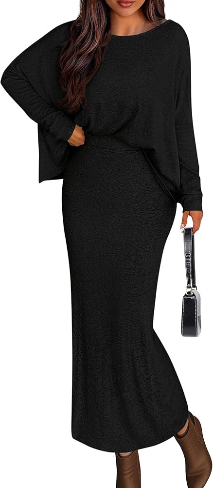 PRETTYGARDEN Women's Fall 2025 Two Piece Matching Skirt Sets Long Sleeve Tops Maxi Long Slit Body... | Amazon (US)