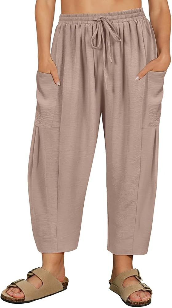 CARCOS Plus Size Pants Womens Summer Palazzo Harem Pants Drawstring Lantern Beach Pant Ankle Vaca... | Amazon (US)