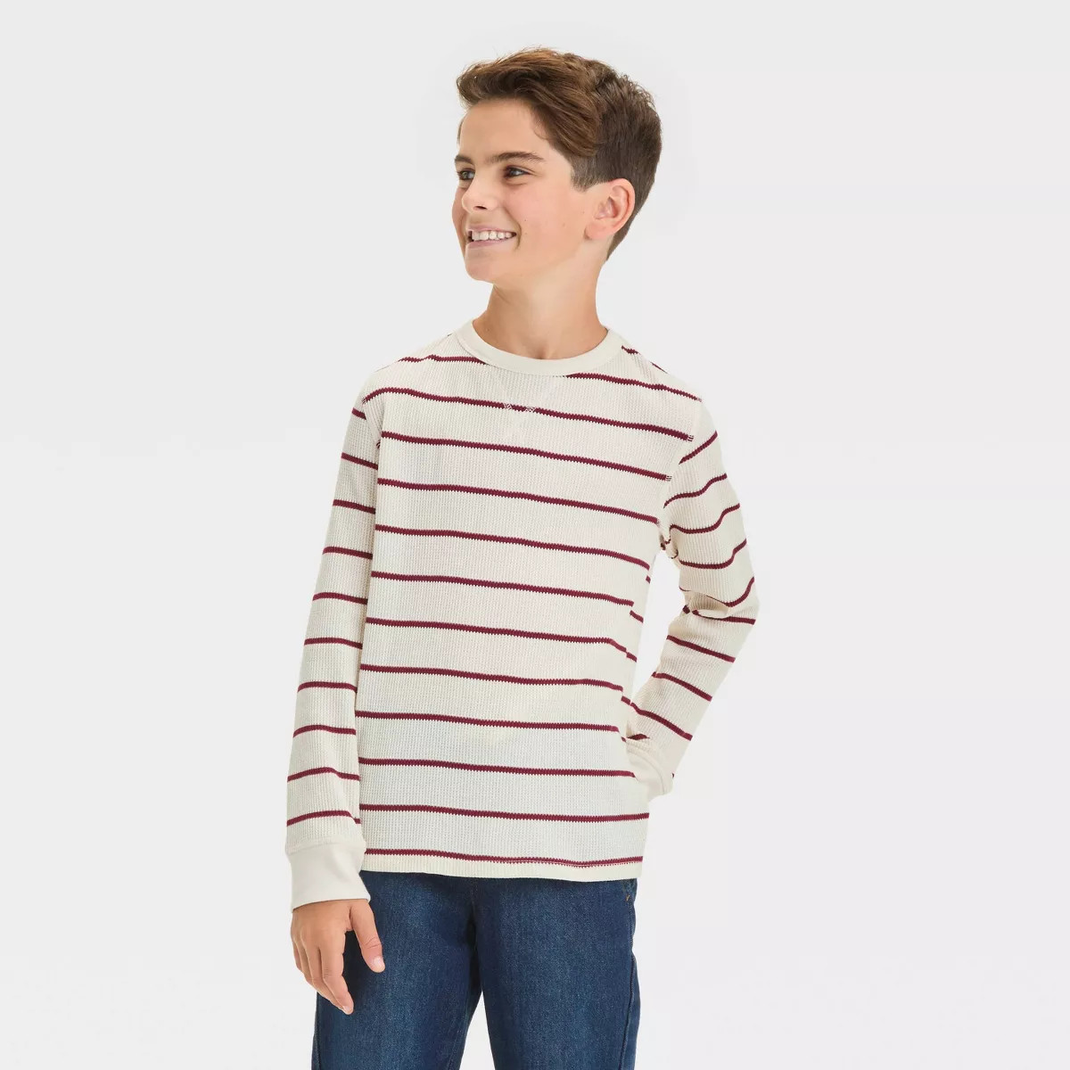 Boys' Long Sleeve Striped Thermal T-Shirt - Cat & Jack™ Beige | Target