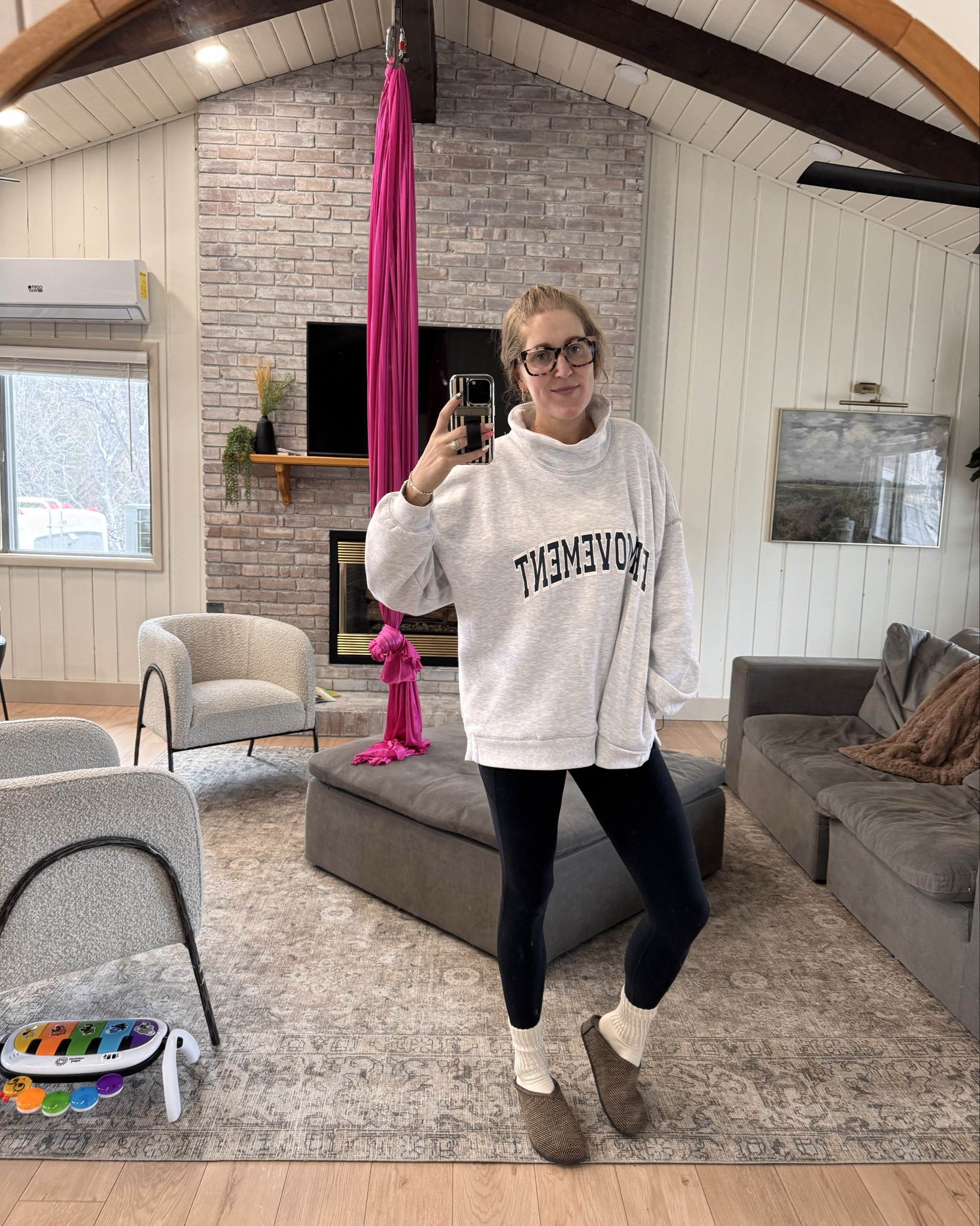 Saturday fit. Love these glasses! Wearing a small in the sweater and leggings. My slips one are Rothy’s and you I sized down 1/2 a size. 

#LTKTall #LTKootd #LTKgrwm