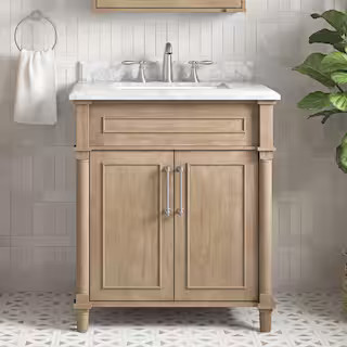 Home Decorators Collection Aberdeen 24 in. Single Sink Antique Oak Bath Vanity with Carrara Marbl... | The Home Depot