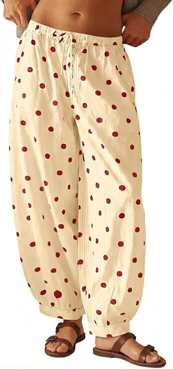 Tankaneo Womens Polka Dots High Waist Elastic Balloon Casual Lounge Pants | Floral Print design, ... | Amazon (US)