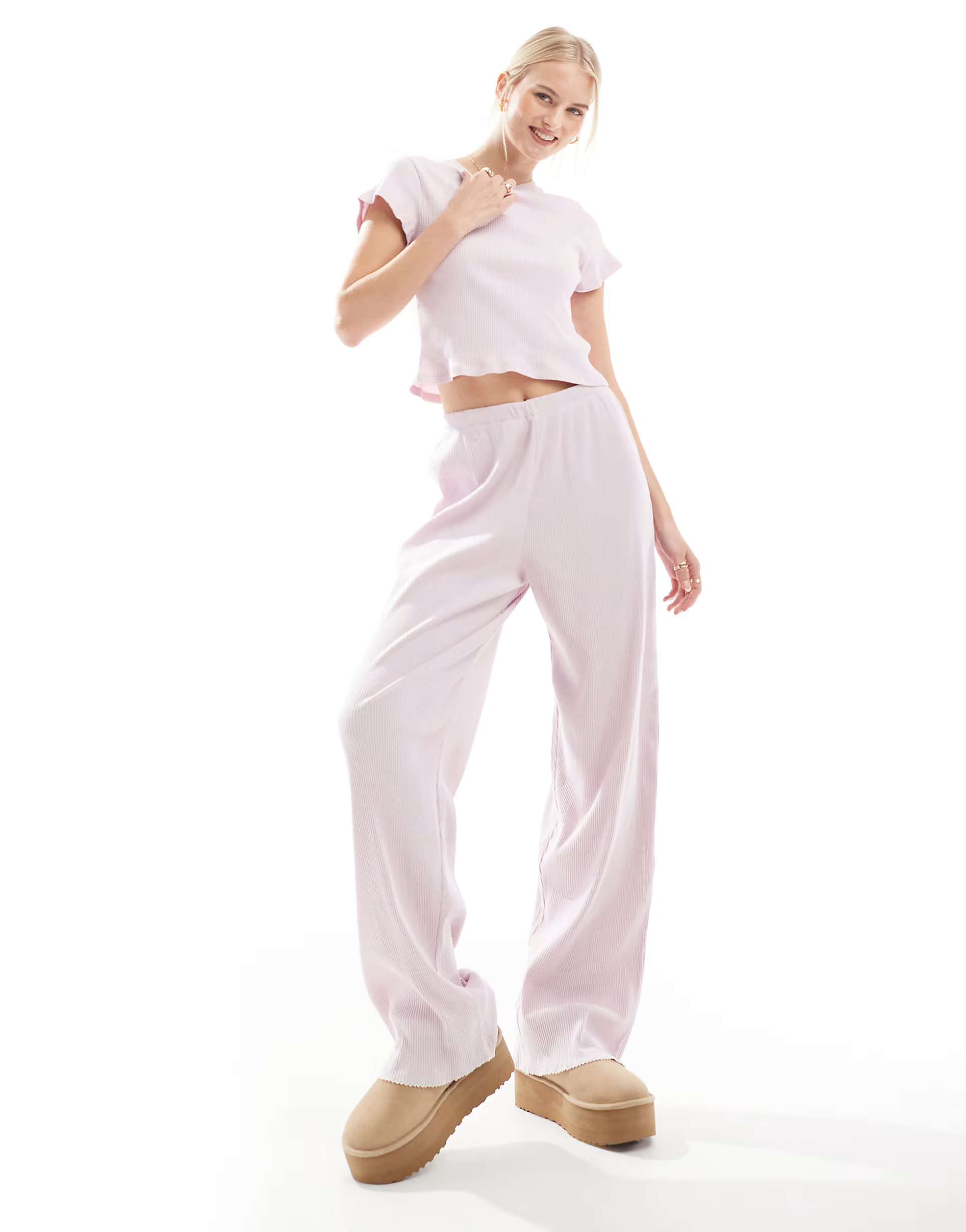 ASOS DESIGN Tall mix & match rib trouser in lilac | ASOS (Global)