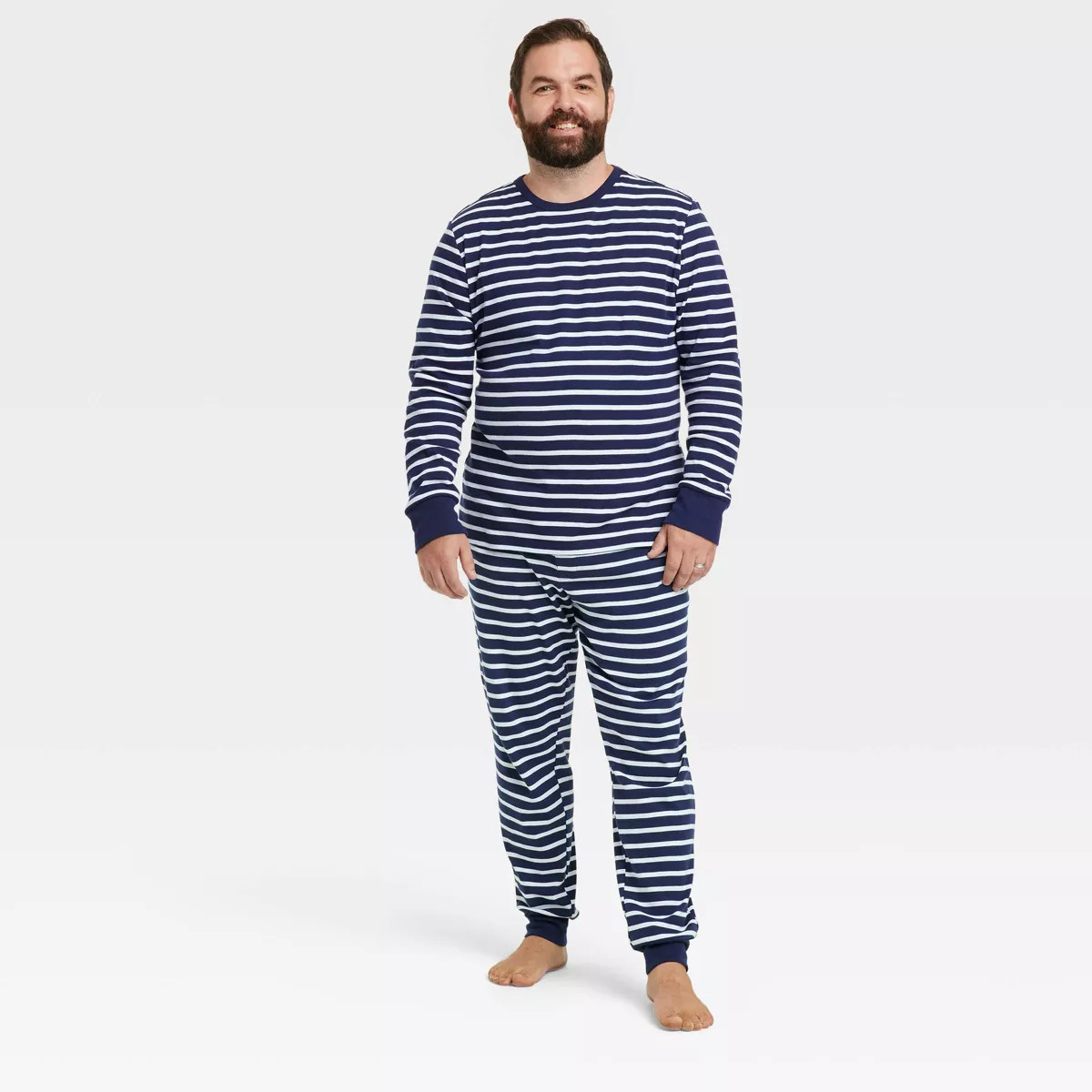 Men's Striped 100% Cotton Matching Family Pajama Set - Navy | Target
