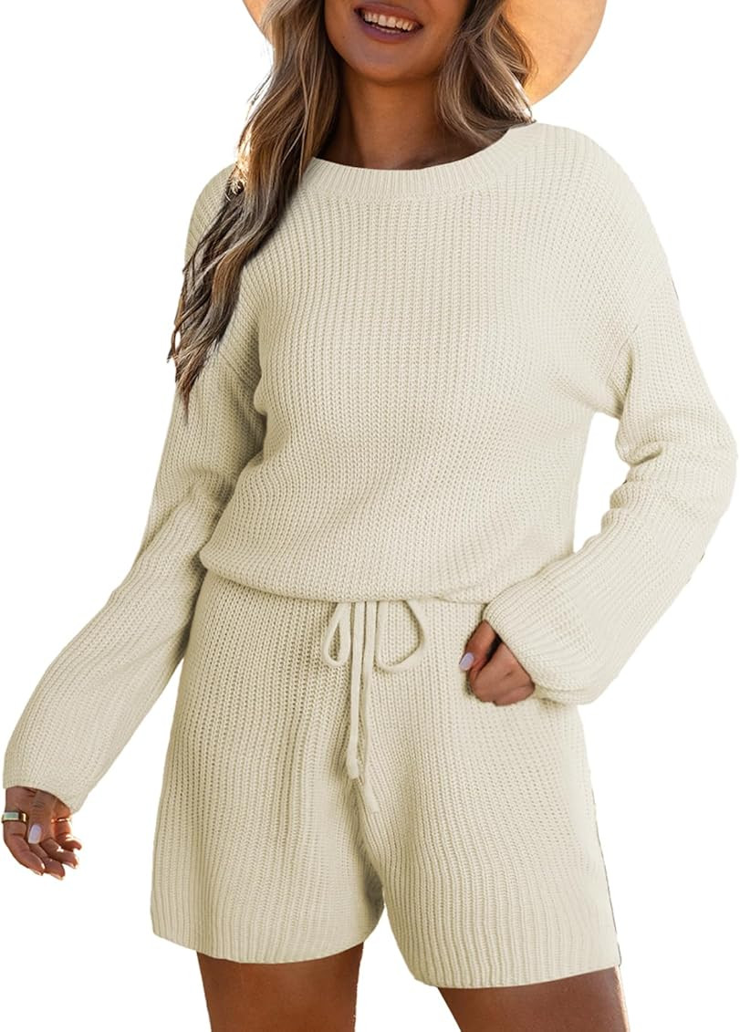 BLENCOT Women Long Sleeve Crewneck Loose Fit Solid Trendy Knit Jumpsuit Casual Comfy Sweater Romp... | Amazon (US)