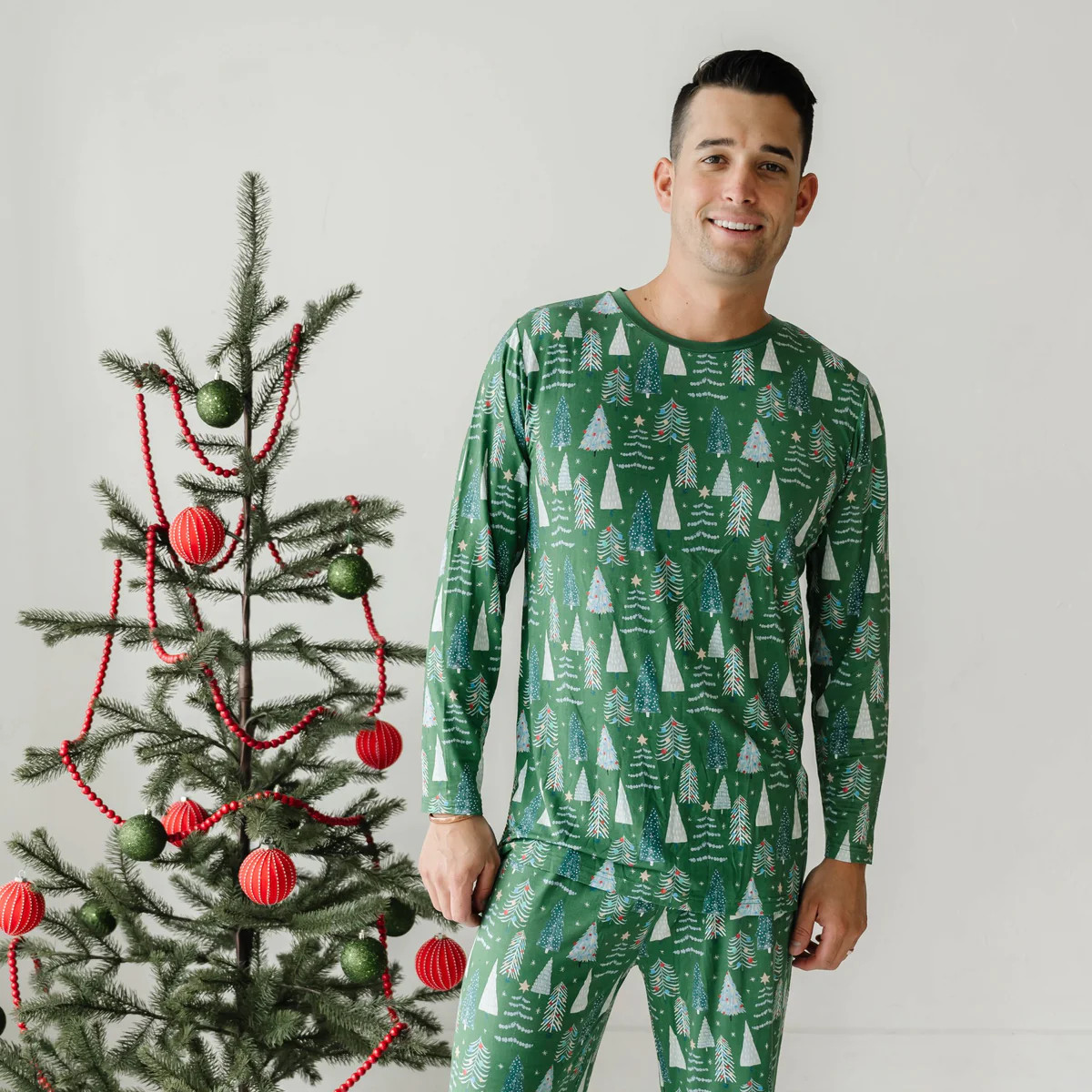 Green Twinkling Trees Men's Bamboo Viscose Pajama Top | Little Sleepies