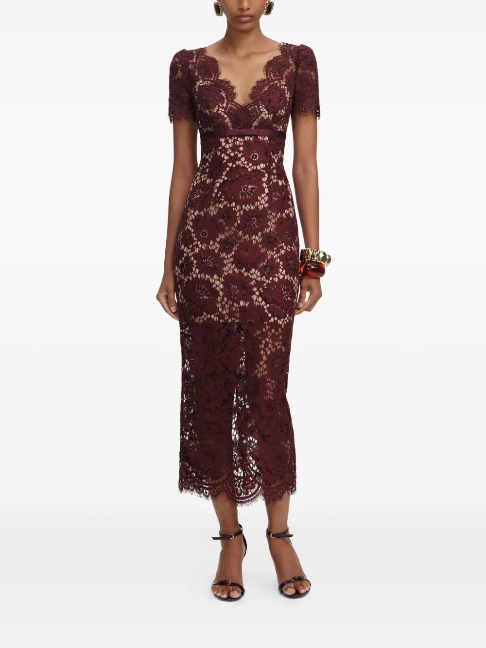 Self-Portrait Floral Lace Midi Dress | Red | FARFETCH | Farfetch Global