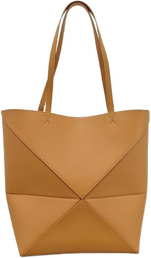 Genuine Leather Tote Bag for Women，Foldable Geometric Work Handbag，Puzzle Large Capacity Bags... | Amazon (US)