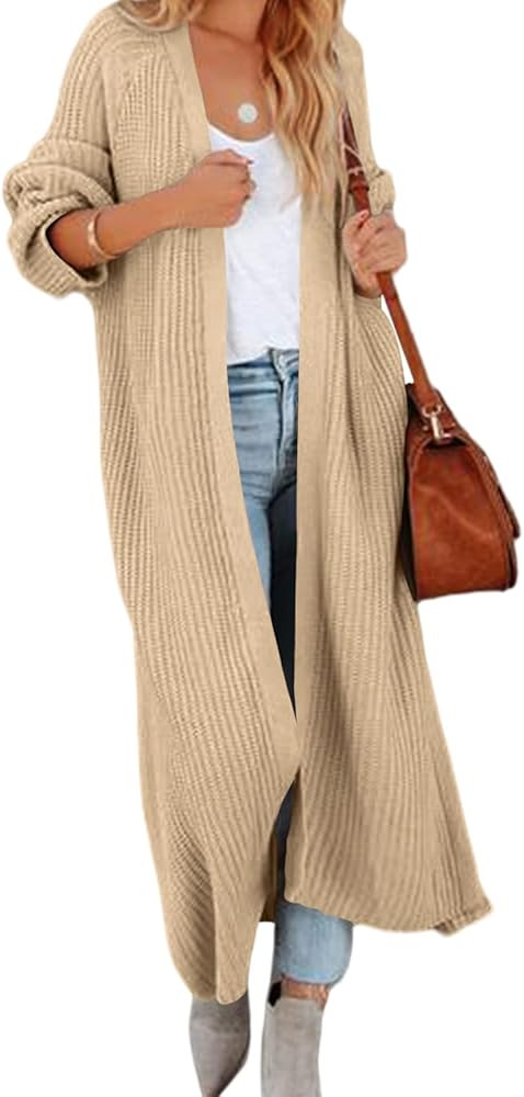 Newffr Women's Open Front Maxi Long Knitted Cardigan Solid Casual Loose Cable Sweater Coat Outwea... | Amazon (US)
