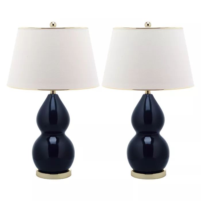 (Set of 2) 26.5" Jill Double- Gourd Ceramic Lamp Navy (Includes CFL Light Bulb) - Safavieh | Target