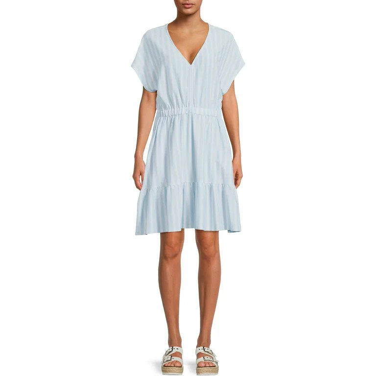 Time and Tru Women's Short Sleeve Knit V-Neck Tiered Dress - Walmart.com | Walmart (US)