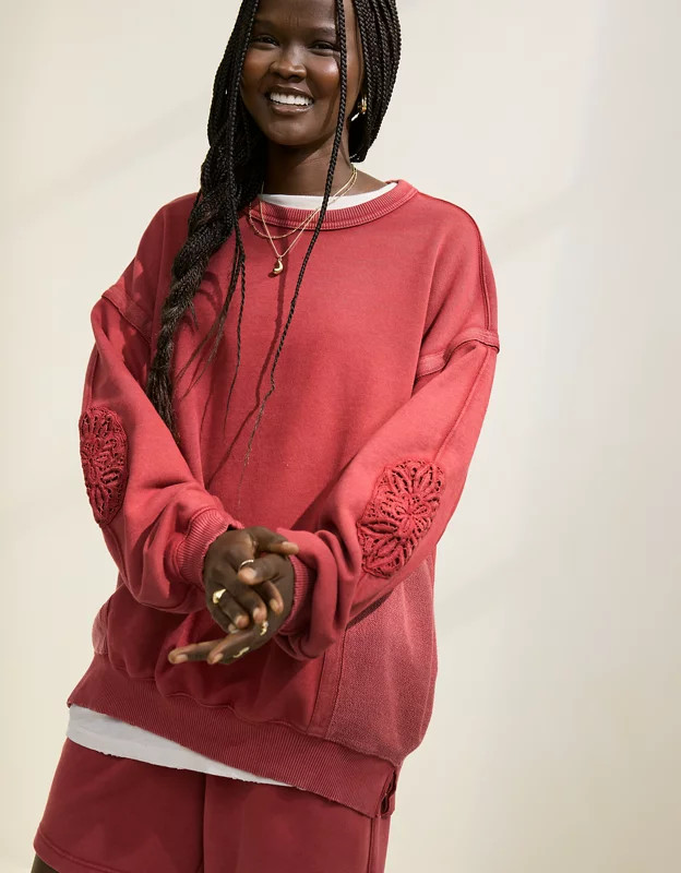 Aerie Keep It Light Crochet Crew Sweatshirt | Aerie