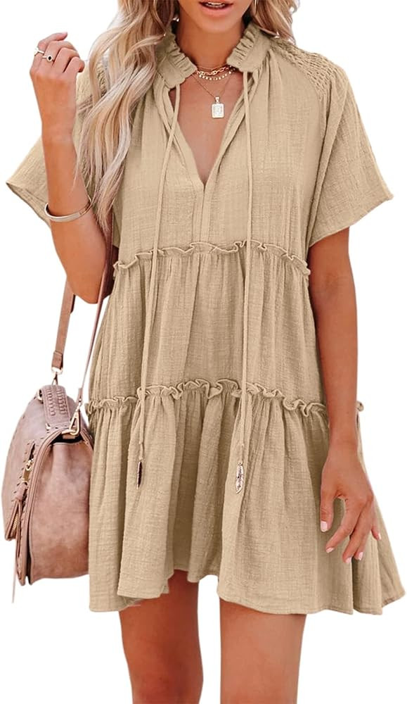 Dellytop Womens Summer Dress Short Sleeve Babydoll Tunic Swing Sundresses | Amazon (US)
