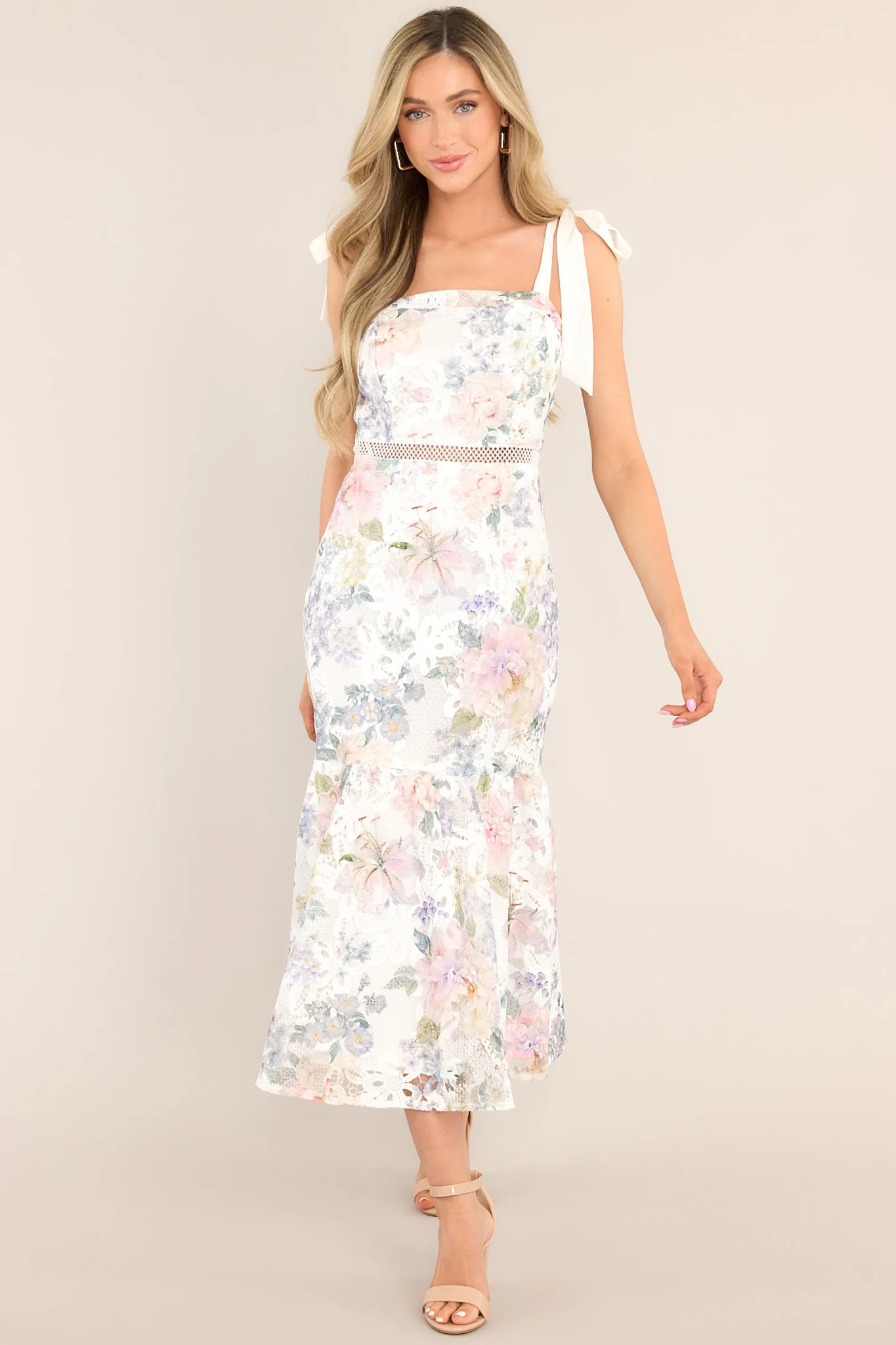 You Grow Girl Ivory Lace Floral Midi Dress | Red Dress