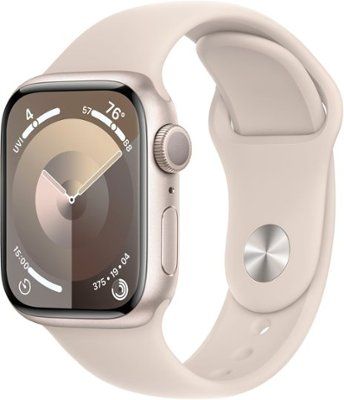 Apple Watch Series 9 (GPS) 41mm Starlight Aluminum Case with Starlight Sport Band - S/M - Starlig... | Best Buy U.S.