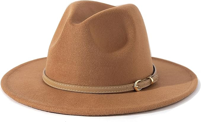 Lisianthus Women Classic Felt Fedora Wide Brim Hat with Belt Buckle | Amazon (US)