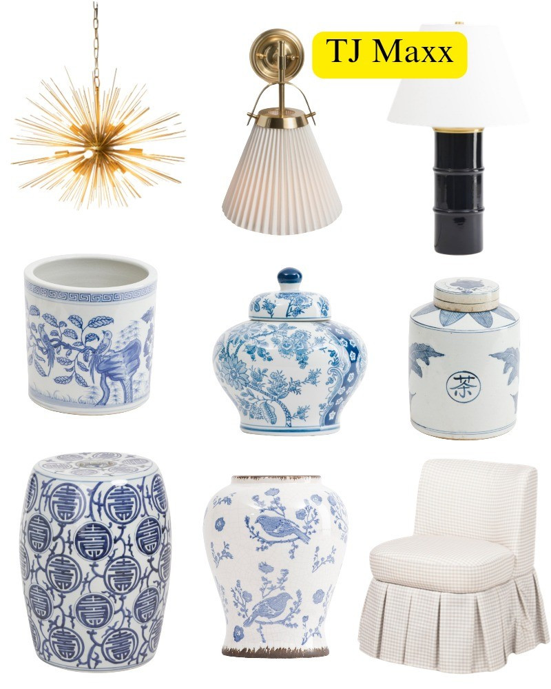 Blue and white vases on sale at TJ maxx, lighting, single limbs, Ulster chair, french, modern, Coastal.

#LTKSaleAlert #LTKHome