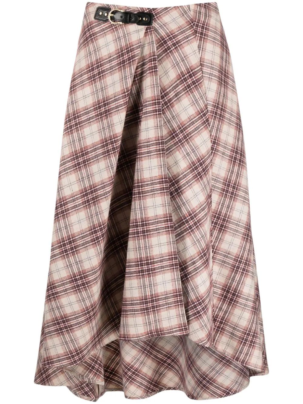 Maje check-pattern Asymmetric Midi Skirt - Farfetch | Farfetch Global