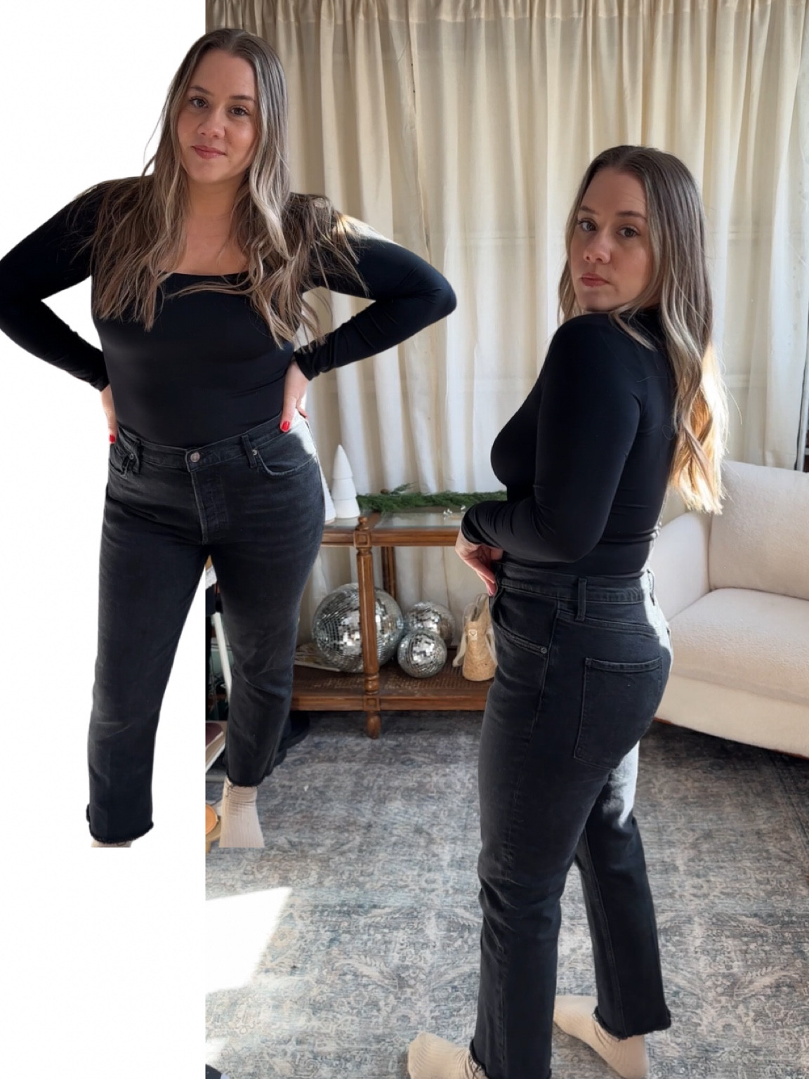 Agolde jeans with stretch 

Full panel button fly

Black jeans