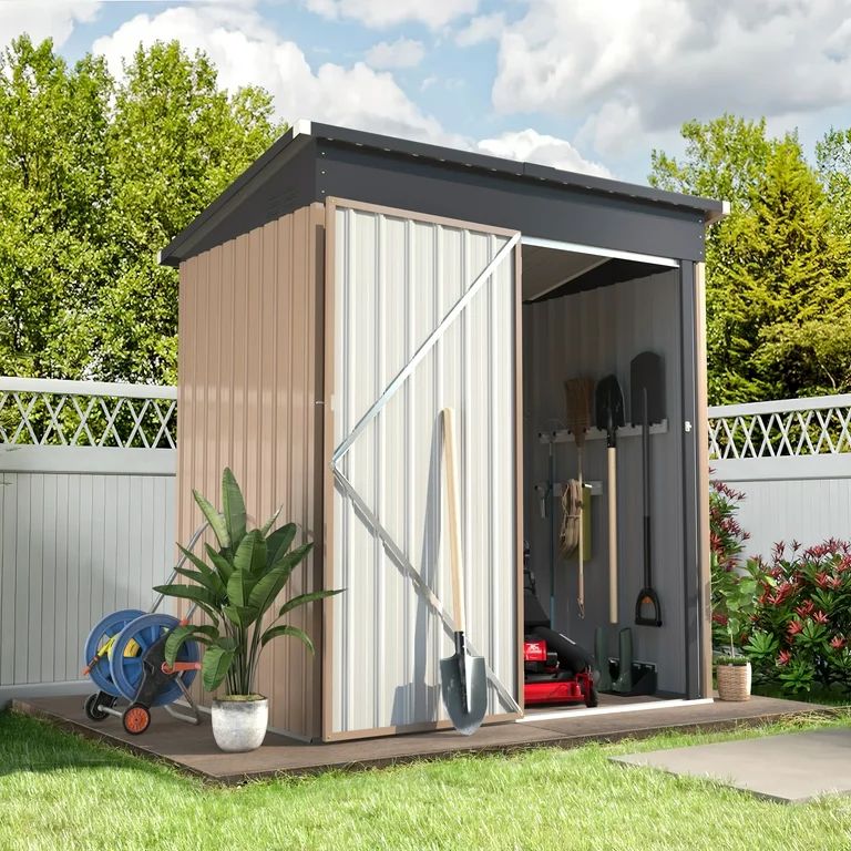 YODOLLA 5 x 3 ft. Outdoor Metal Steel Storage Shed with Sliding Roof & Lockable Door for Backyard... | Walmart (US)