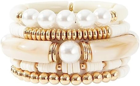GOOJIDS Simple Beaded Gold Bangles Bracelet Chunky Bamboo Tube Curved Stacking Clear Acrylic Colo... | Amazon (US)