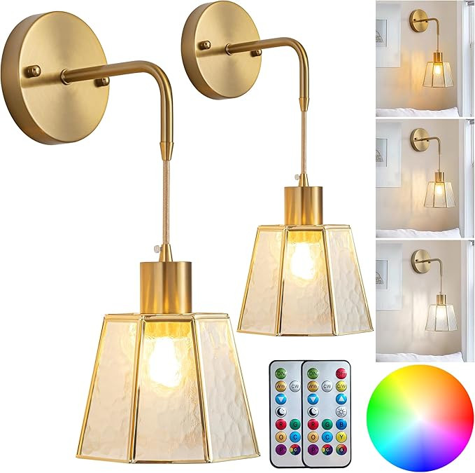 Battery Operated Sconces Set of 2, Battery Operated Wall Lights with Remote,Rechargeable Wall Sco... | Amazon (US)
